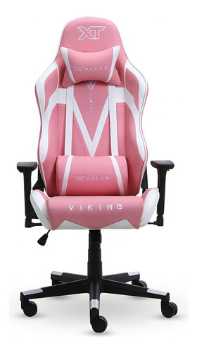 Cadeira De Escritório Gamer Xt Racer Viking Couro Sintético Cor Rosa e Branco