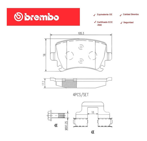 Balatas Traseras Bora 05-10/audi A3 04-13 Brembo Ceramica