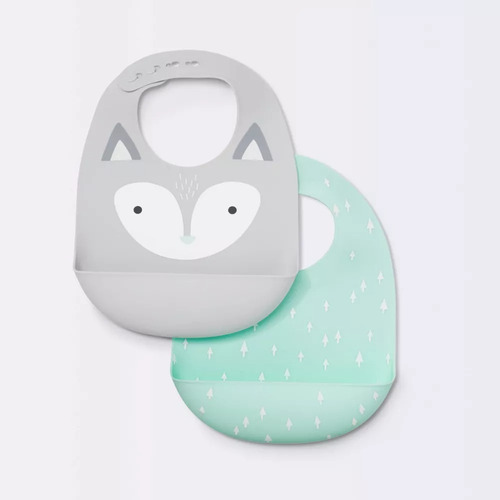 Babero para bebés Cloud Island Silicone Bibs color gris / aguamarina diseño animal + patrón