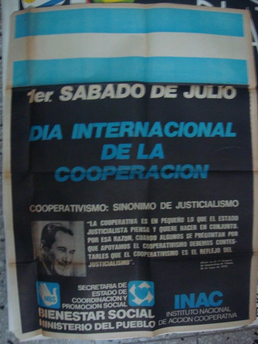 Afiche Original Perón Día Internac De La Cooperación 58x75