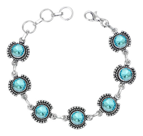Pulsera Ajustable De Piedra Topacio Azul, Pulseras De P...