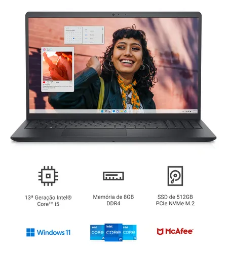 Notebook Dell Inspiron I15-i1300-a30p 15.6 I5 8gb 512gb W11 Preto
