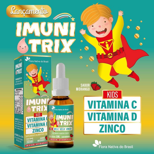Imunitrix (vitamina C, Vitamina D, Zinco) 30ml Sabor Morango