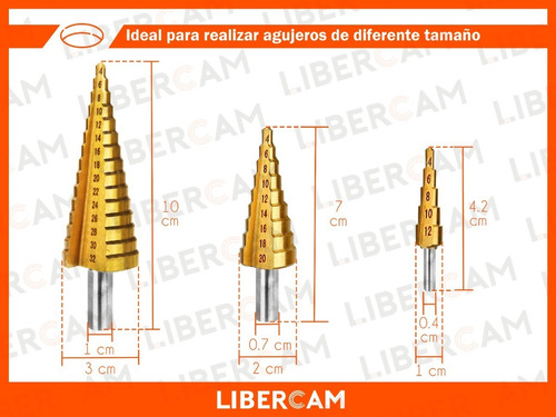 Imagen 4 de 10 de Set Kit Mecha Escalonada Conica Titanio Taladro Metal Madera