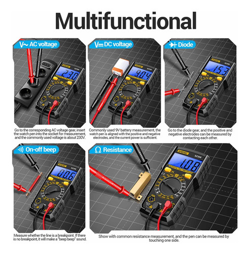 Multímetro Digital Com Suporte Multifuncional Ac Dc Preto