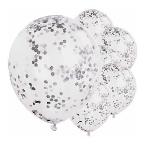 Set 12 Globos Confetti Premium Plateados R12 Las Condes