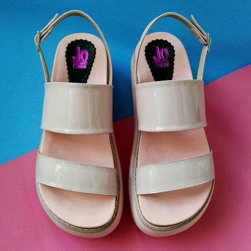 Sandalias Charol Cuero Pu Rosas Pink Zapatos Verano Mujer