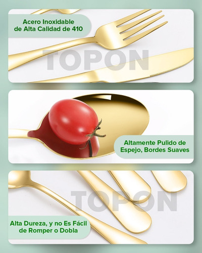 Zh Juego Cubiertos Acero Inoxidable Dorado Topon 30 Piezas