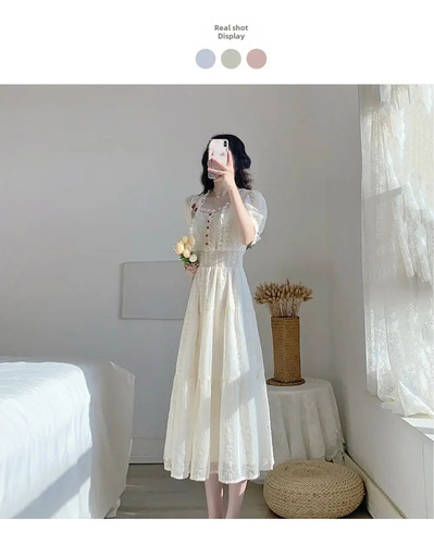 Vestido Midi De Encaje Floral Para Mujer Con Cuello Cuadrado