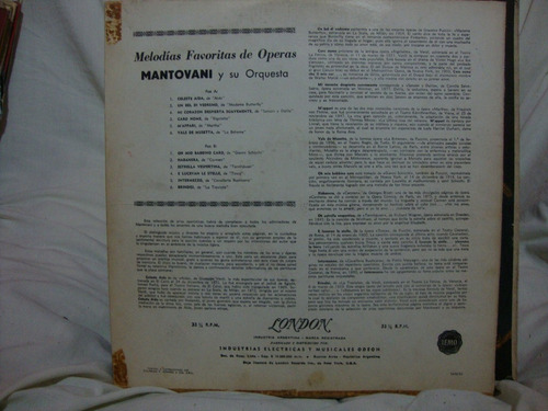 Vinilo Mantovani Melodias De Operas Cl1