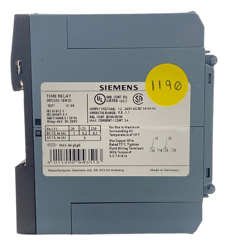 3rp2505-1bw30 Siemens Time Relay (Usado)