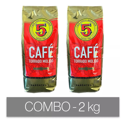 Café Cafeteras De Filtro 5 Hispanos Molido Torrado Pack 2 Kg