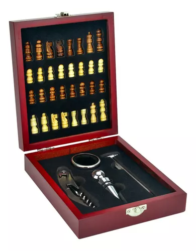 Kit Vinho e Jogo de Xadrez Preto - Shopping Recife Online