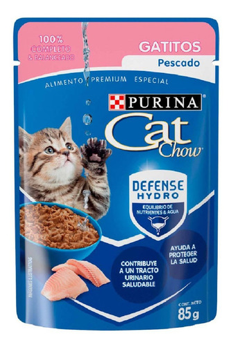 Alimento En Sobre Cat Chow Gatito Pescado De 85gr