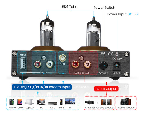 Pré-amplificador Valvulado Usb Aux Bluetooth Fone De Ouvido