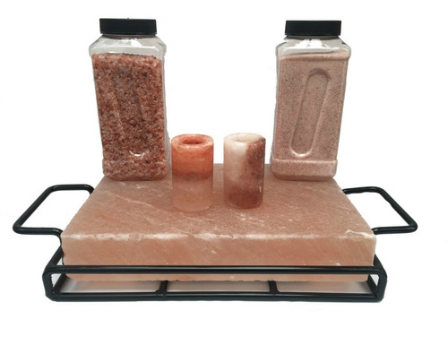 Tabla De Sal Himalaya + Base + 2kg Sal Rosa + 2 Shots