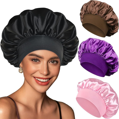 4pcs Gorro Y Antifaz Dormir De Satín Para Dormir Y Proteger Negro