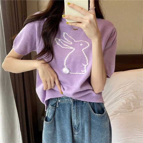 Camisa Con Diseño De Conejo Para Mujer, Camisetas Kawaii Ulz