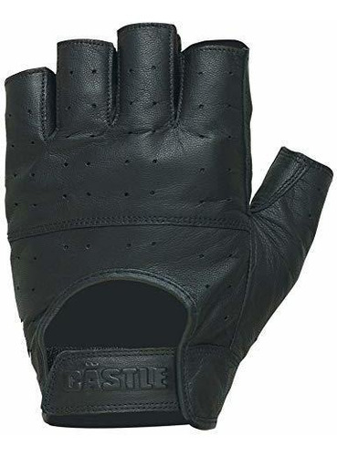 Guantes Moto Con Dedos En Cuero Castle Negro Med