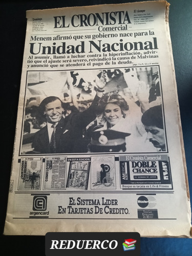 Diario El Cronista Comercial Menem Presidente 9 Julio 1989 
