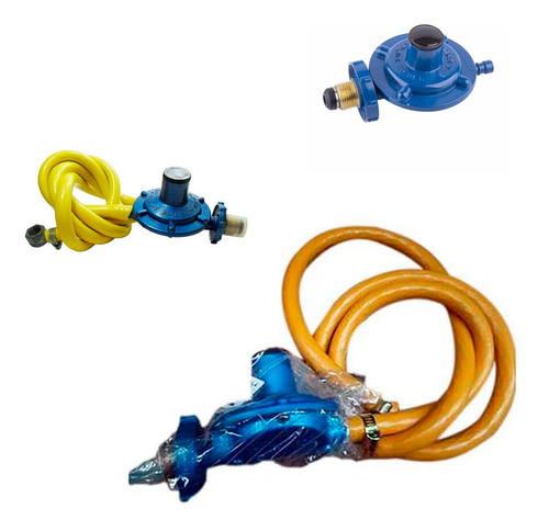 Regulador Gas Azul Propano Con Manguera Amarilla X10 Unidade