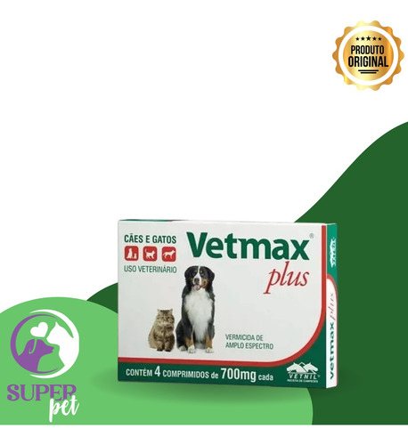 Vermífugo Para Cachorro Vetmax Plus 4 Comprimidos