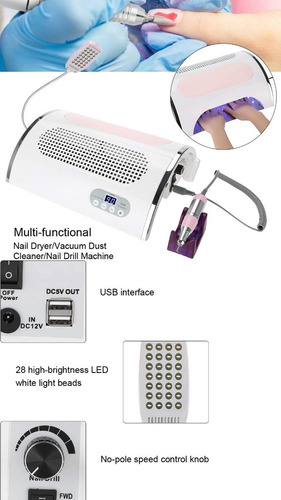 Imagen 7 de 10 de Torno Para Uñas 4 En 1 Aspirador Y Lampara Led Profesional