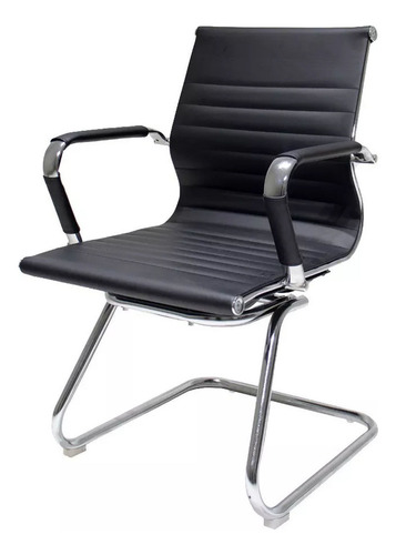 Silla Sillon Atencion Simil Cuero Cromada Soporta 120 K Dimm Color Negro