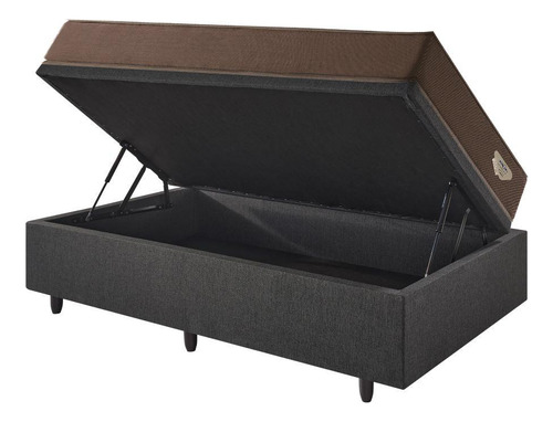Base Box Baú 96x203 Linho Cinza Com Colchão Relax Adorabile