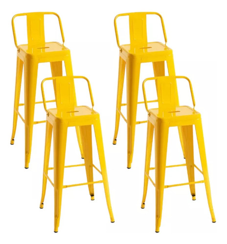 4 Bancos Altos Con Respaldo Silla Tolix Vintage Minimalista Acabado De La Estructura Galvanizado Color Amarillo