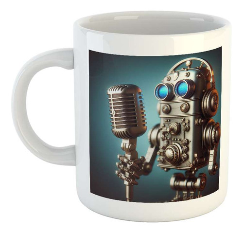 Taza Ceramica Microfono Vintage Robot Radio Musica M3