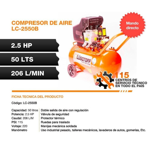 Compresor De Aire 2.5hp 50lts Lc-2550b Lusqtoff Con Kit