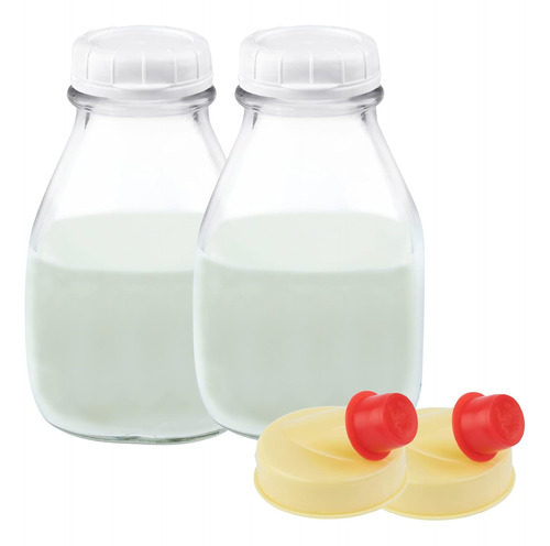 Botella De Leche De Vidrio De 16 Oz Con Tapa, Recipiente De 