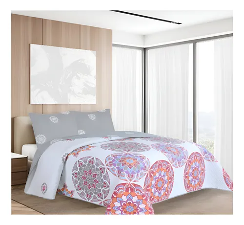 comprar  Cubrecama Quilt Estampado Reversible Con Funda King Size
