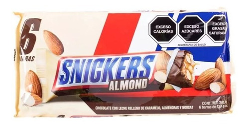 Snickers Almond Chocolate Con Caramelo Y Almendra 6pz 260gr