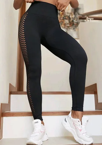 Lycra Leggings Deportivo Push Up Con Malla - Negro