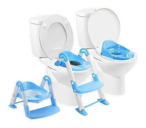 Bañito Tapa Entrenadora Infantil 3en1 Escalera Asiento Color Azul