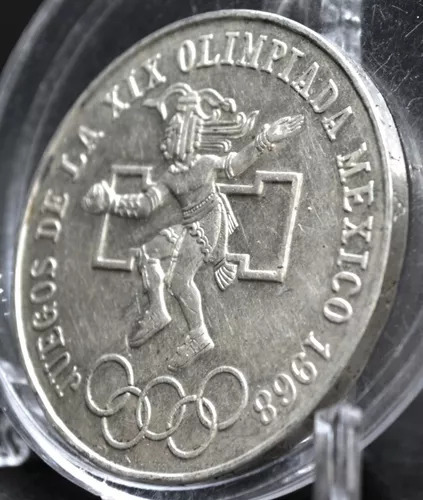 Moneda Plata De 1968 $25 Olimpiada Aro Bajo Lengua Curva 5