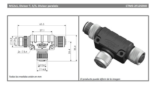 Ctm5-2f12s52n0 Conector Tipo T, M12, 5 Pines Entrada Hembra