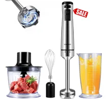 Comprar SANGKEE Batidora de Mano Inmersion Licuadora de Mano 4 en 1 Variable Velocidad y Modo Turbo con Cuchillas de Acero Inoxidable Picadora 500ml Batidor de Huevos y Vaso Medidor 700ml 500W HHB1