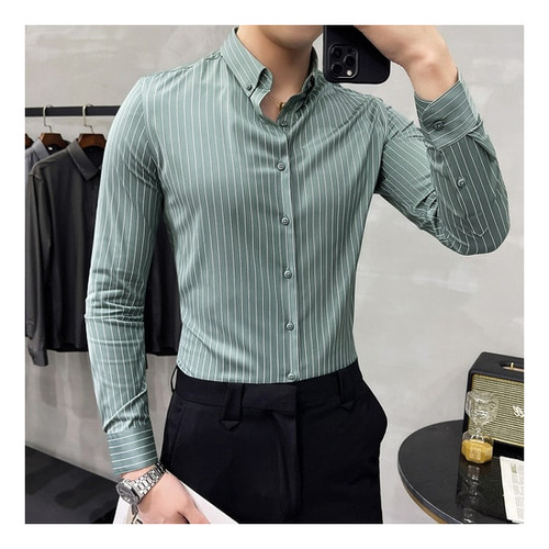 Camisas A Rayas, Camisa De Vestir De Manga Larga Para Hombre