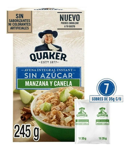 3 Pza Avena Integral Quaker Instant Sin AzĂșcar Manzana Y Can