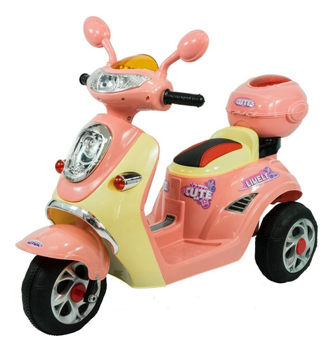 Moto Scooter A Batería Niños Con Porta Equipaje Luz Y Sonido Color Rosa