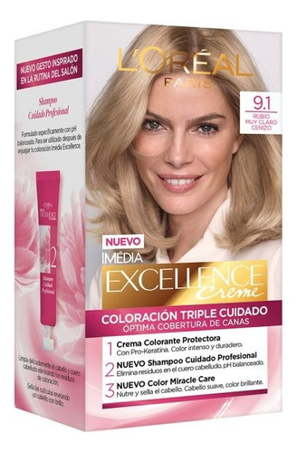 Kit Tinte L'Oréal Paris  Excellence Tintura L'Oréal Excellence Creme tono 9.1 rubio muy claro ceniza para cabello