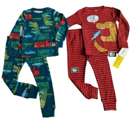 Set X2 Pijamas Carters En Algodón 4 Piezas Dinosaurios Niños