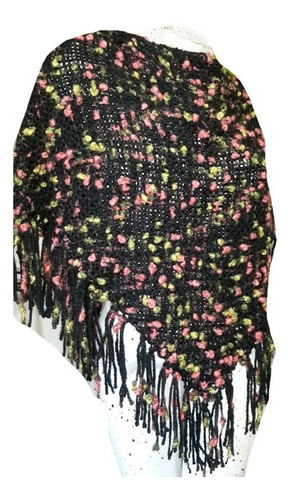 Poncho Lana Bucle Telar Tejido A Mano Talle Small Negro 