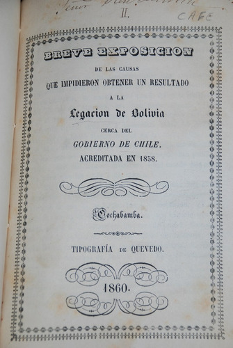 Breve Exposición Chile Limites  Bolivia  Salinas 1860