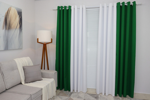 Cortina Sala/quarto 600x270 Paris Duo Oxford Duas Cores Cor Verde-bandeira