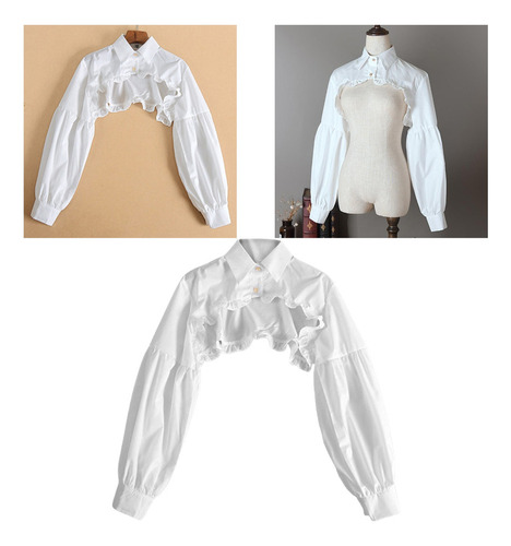 Blusa De Manga Larga Desmontable Cuello Falso De Algodón