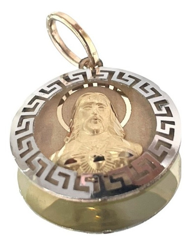 Medalla Con Grecas Sagrado Corazón De Jesús De Oro 10k